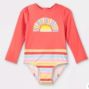 NWT Cat & Jack Rainbow Print Long Sleeve One Piece Swimsuit Size 4T